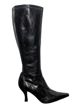 FRANCO SARTO Black Faux Patent Leather Pointed-Toe Knee Boots